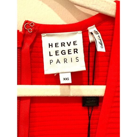 NWT Herve Leger Contour Corset Ribbed Knit T-Shirt Banded Dress Rouge Size XXS - Picture 4 of 6